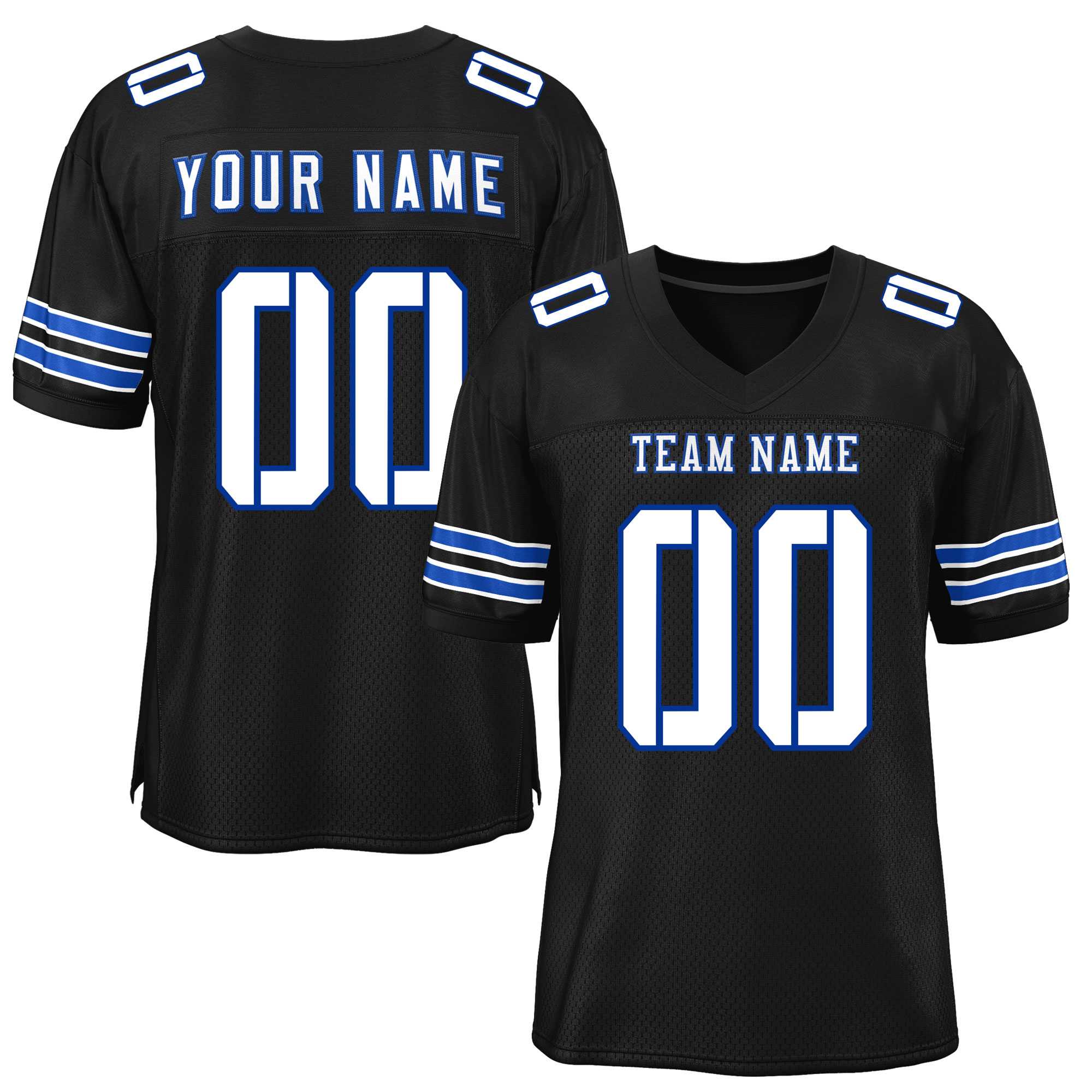 Custom Black White-Royal Classic Style Mesh Authentic Football Jersey