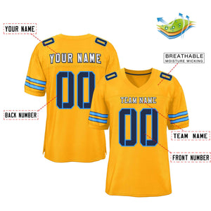 Custom Yellow Navy-Powder Blue Classic Style Mesh Authentic Football Jersey