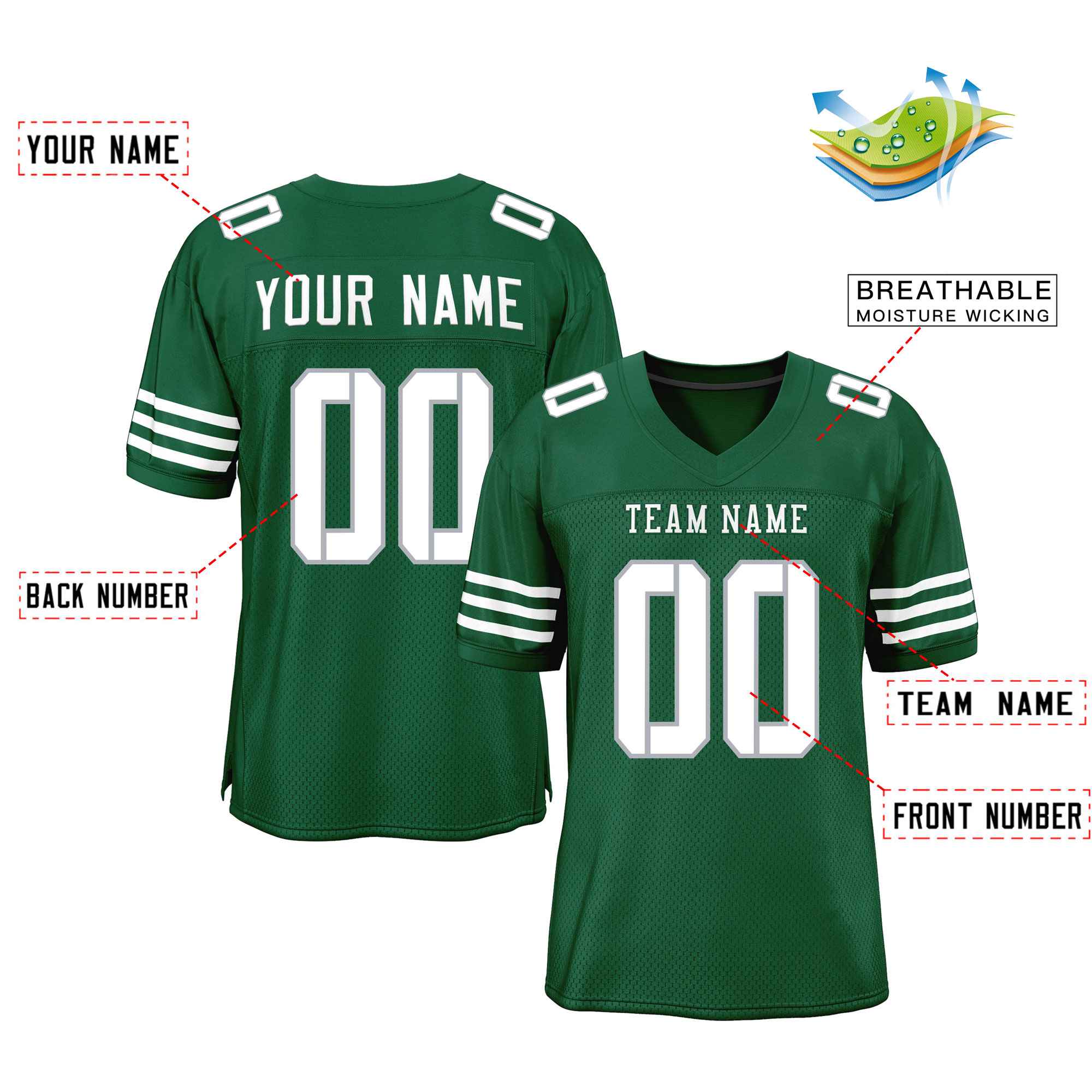 Custom Green White Classic Style Mesh Authentic Football Jersey