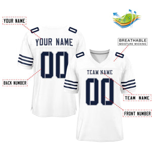 Custom White Navy Classic Style Mesh Authentic Football Jersey