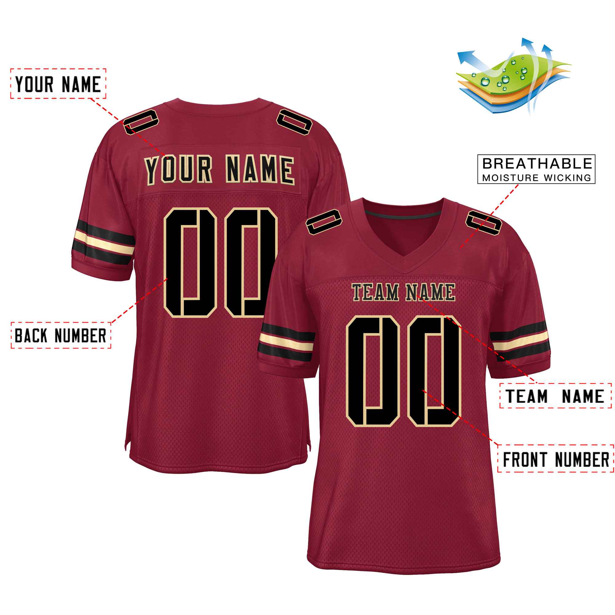 Custom Burgundy Black-Khaki Classic Style Mesh Authentic Football Jersey