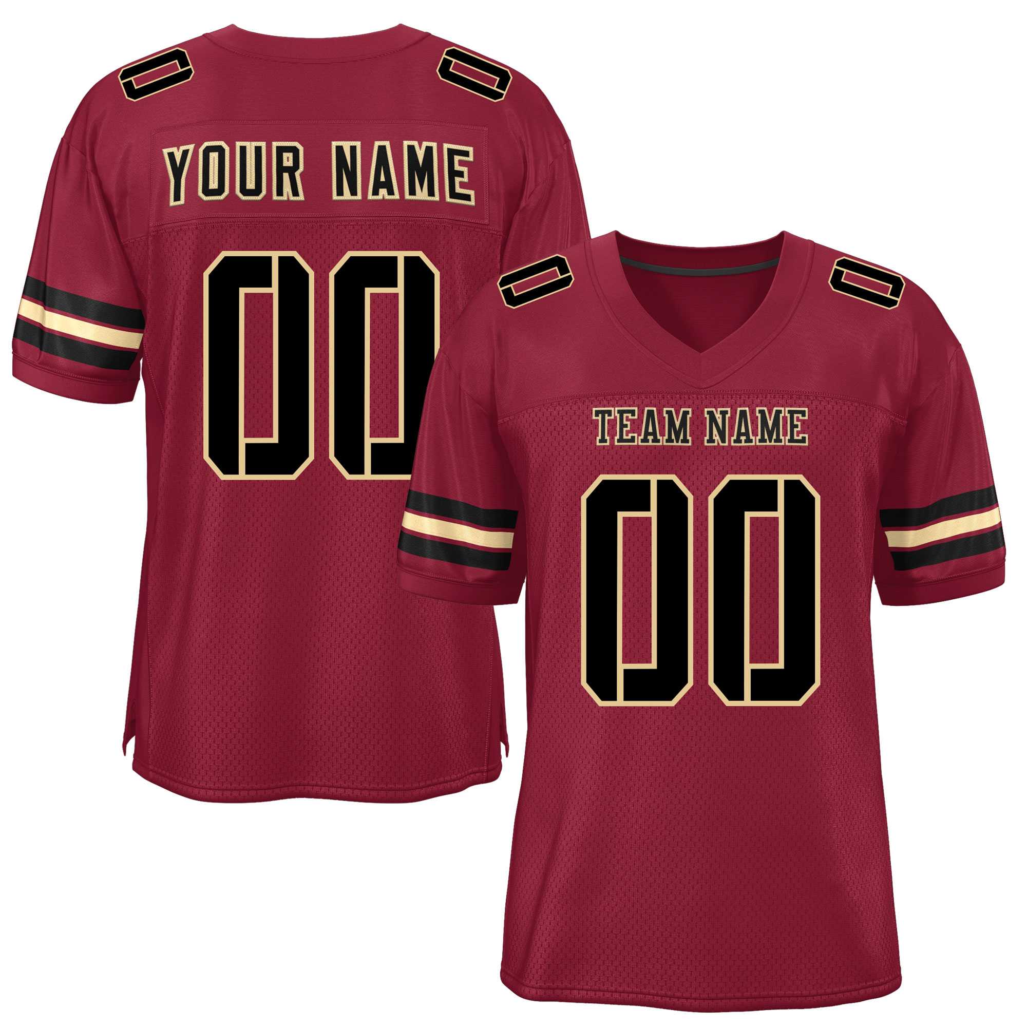 Custom Burgundy Black-Khaki Classic Style Mesh Authentic Football Jersey