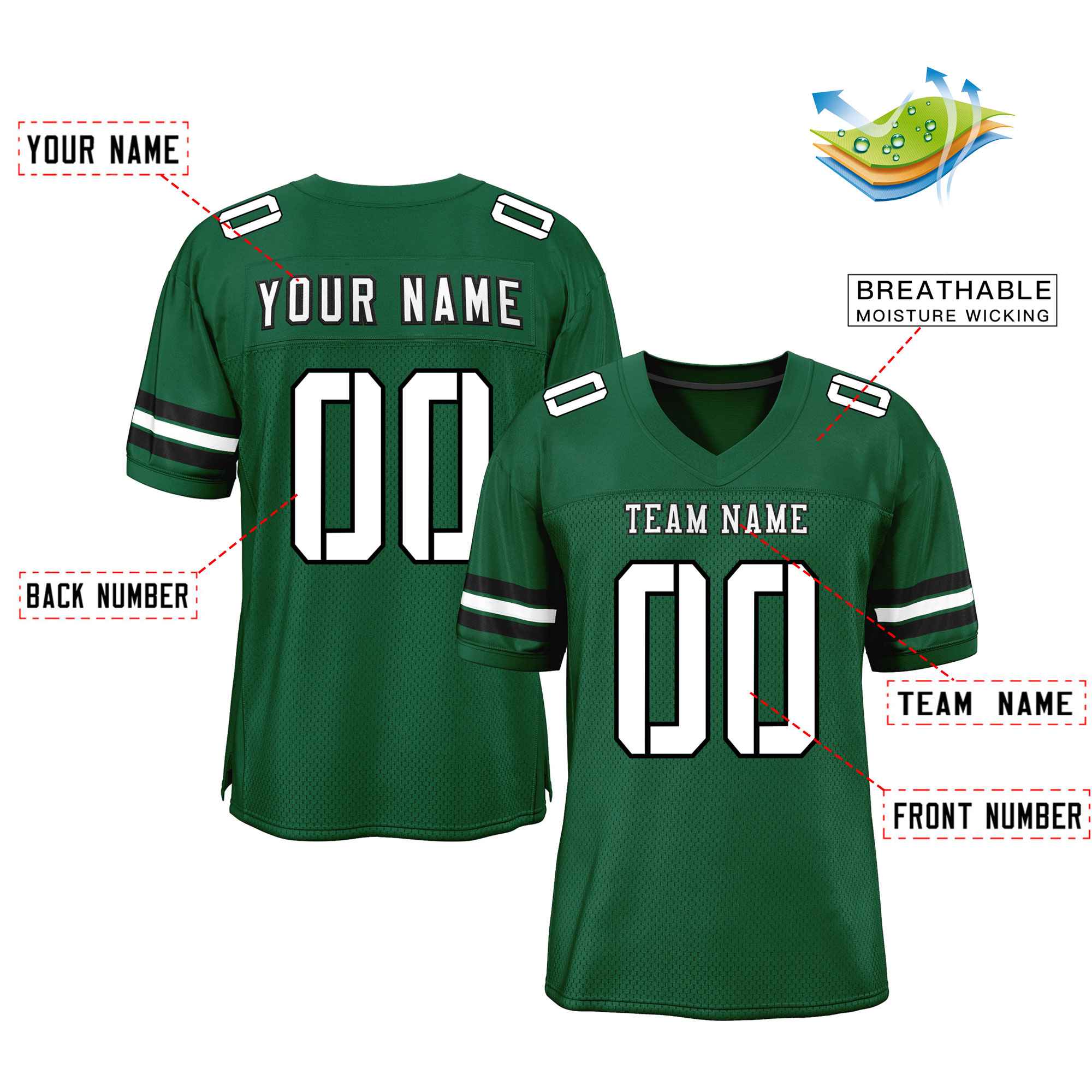 Custom Green White-Black Classic Style Mesh Authentic Football Jersey