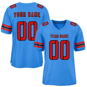 Custom Powder Blue Red-Black Classic Style Mesh Authentic Football Jersey