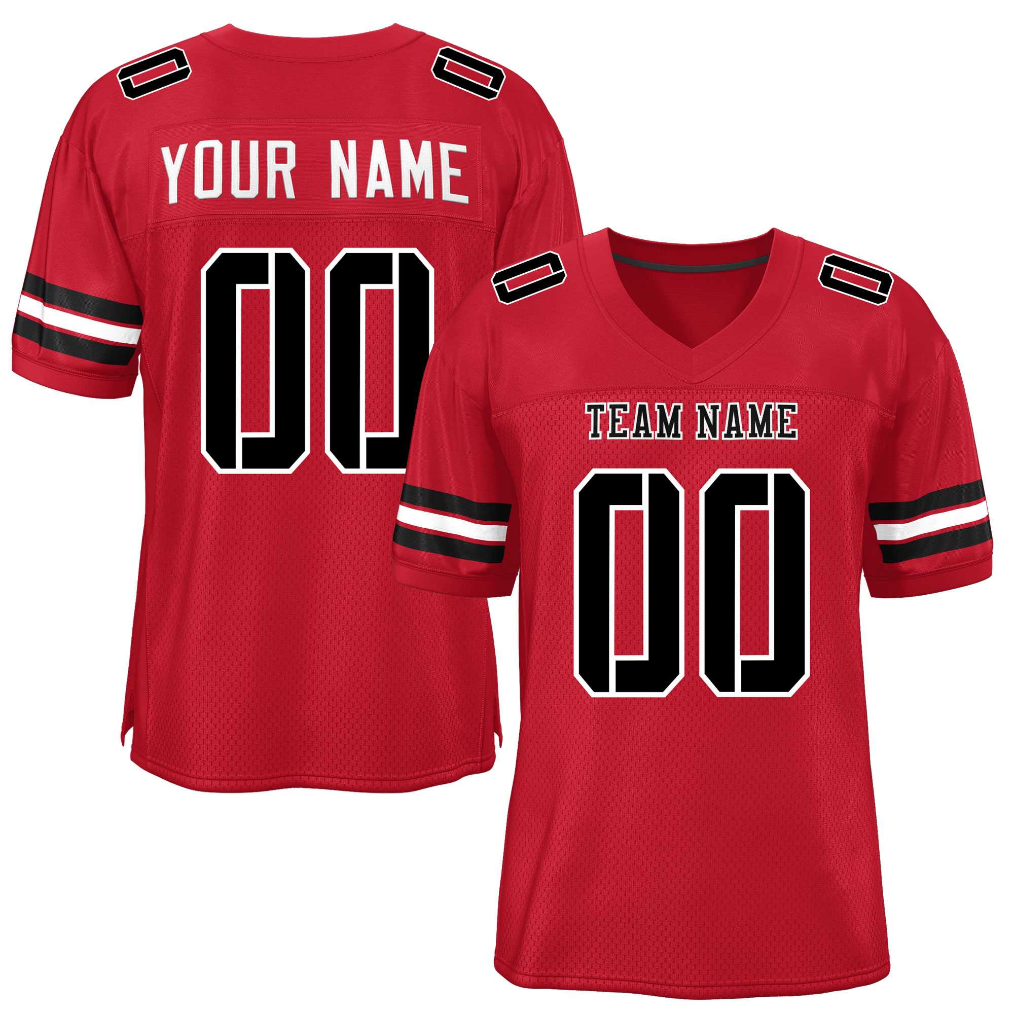 Custom Red Black-White Classic Style Mesh Authentic Football Jersey