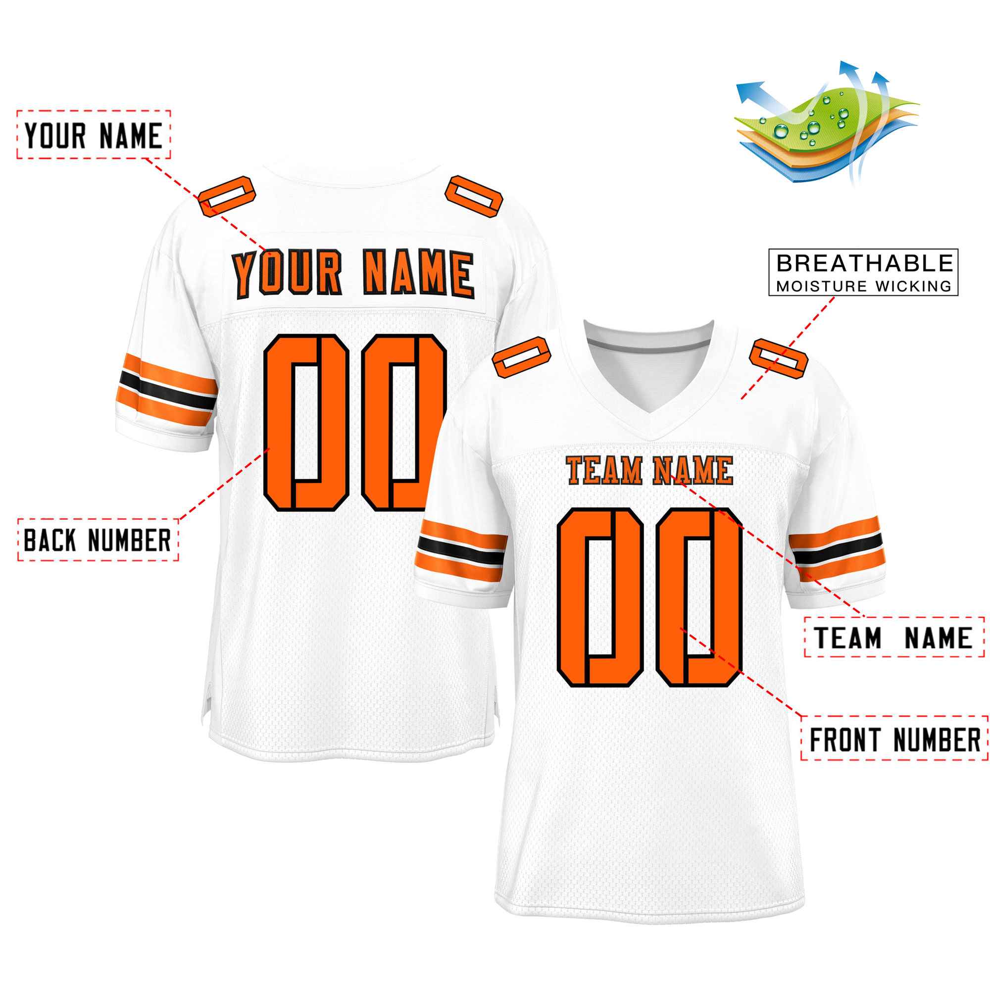 Custom White Orange-Black Classic Style Mesh Authentic Football Jersey