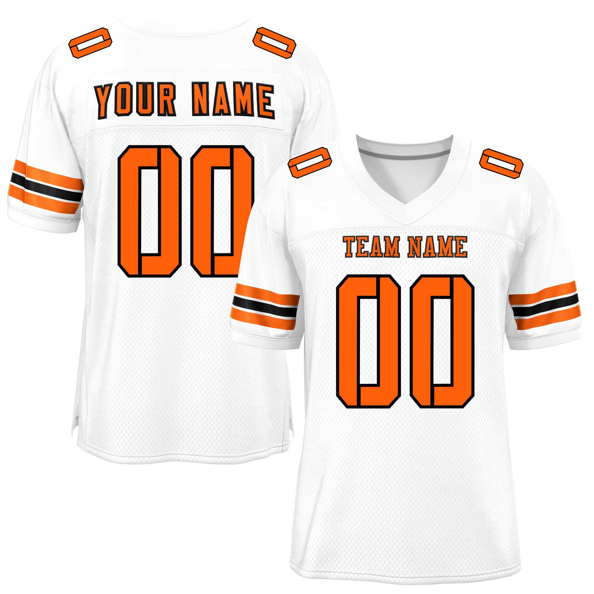 Custom White Orange-Black Classic Style Mesh Authentic Football Jersey