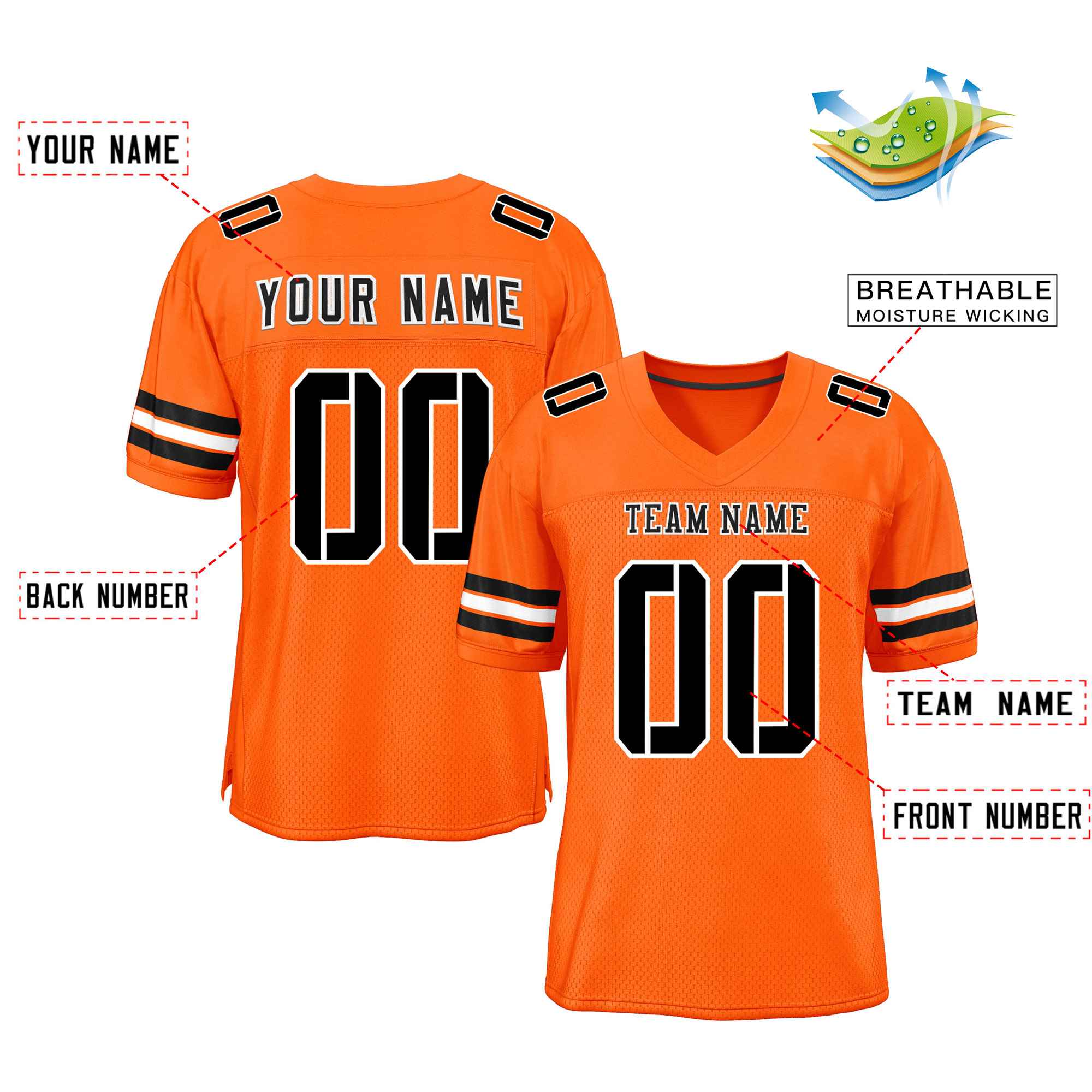 Custom Orange Black-White Classic Style Mesh Authentic Football Jersey