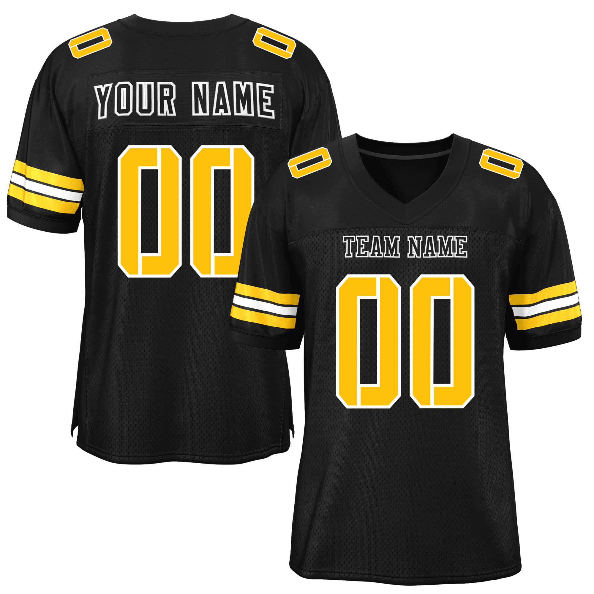 Custom Black Gold-White Classic Style Mesh Authentic Football Jersey