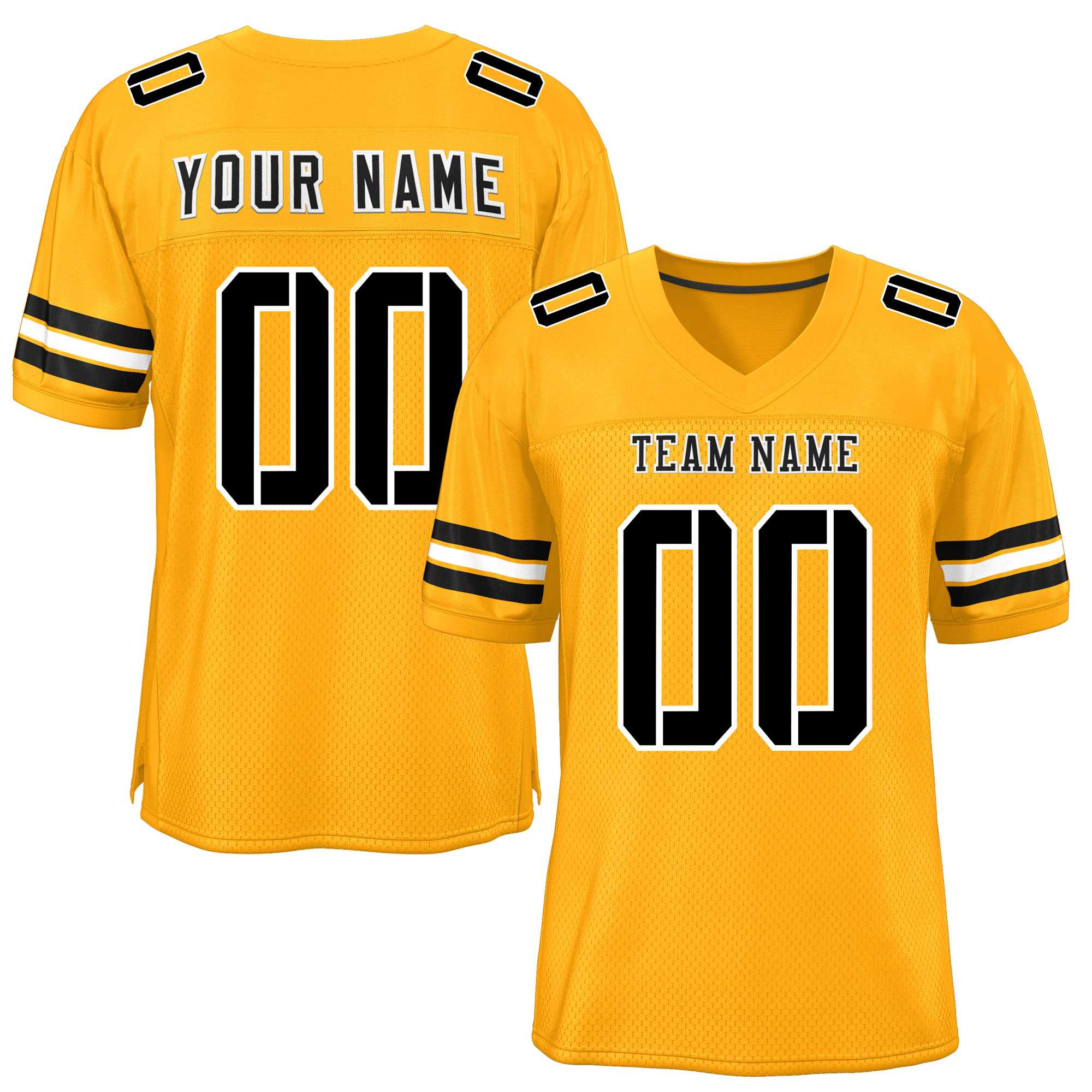 Custom Yellow Black-White Classic Style Mesh Authentic Football Jersey