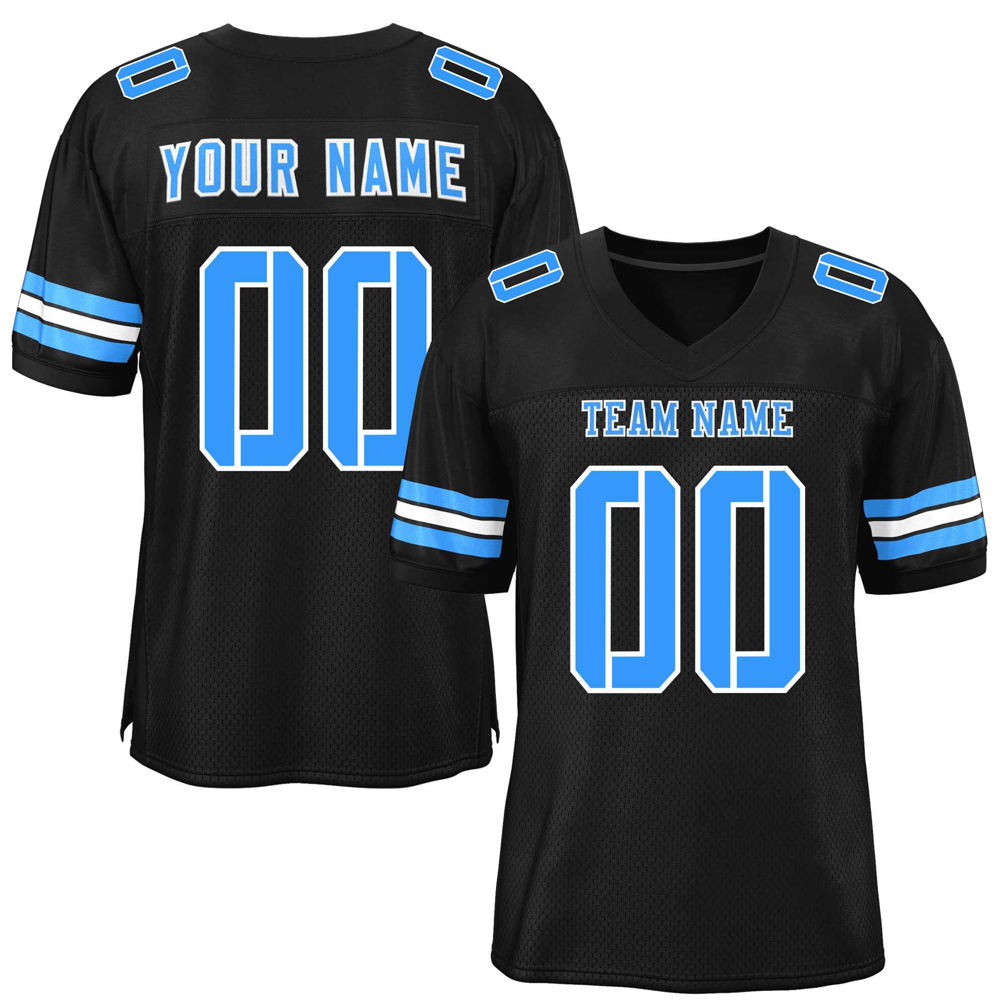 Custom Black Powder Blue-White Classic Style Mesh Authentic Football Jersey