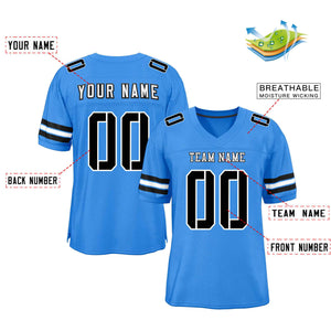 Custom Powder Blue Black-White Classic Style Mesh Authentic Football Jersey