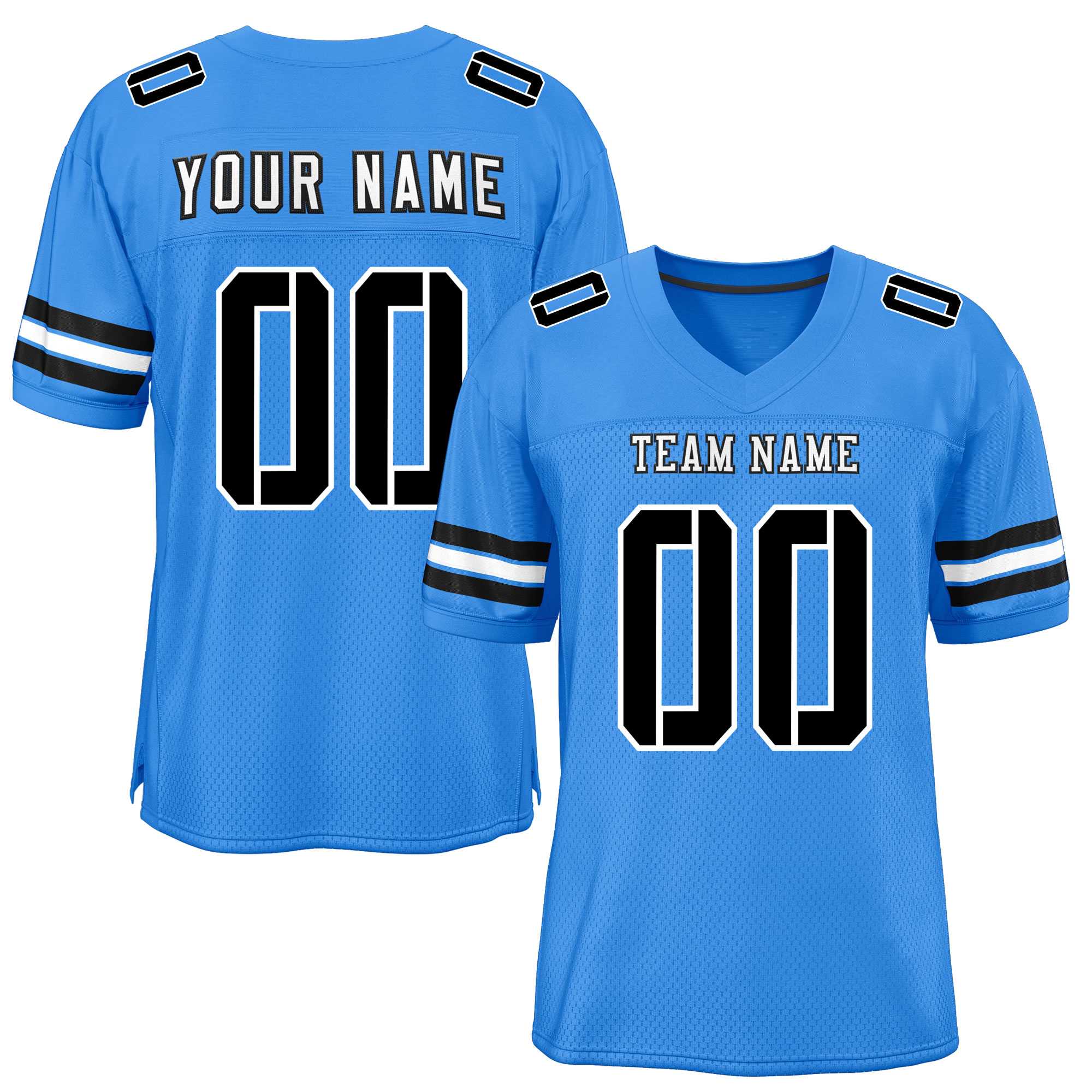 Custom Powder Blue Black-White Classic Style Mesh Authentic Football Jersey