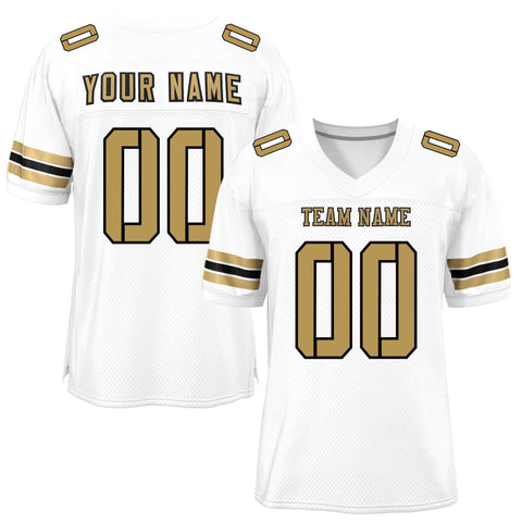 Custom White Old Gold-Black Classic Style Mesh Authentic Football Jersey
