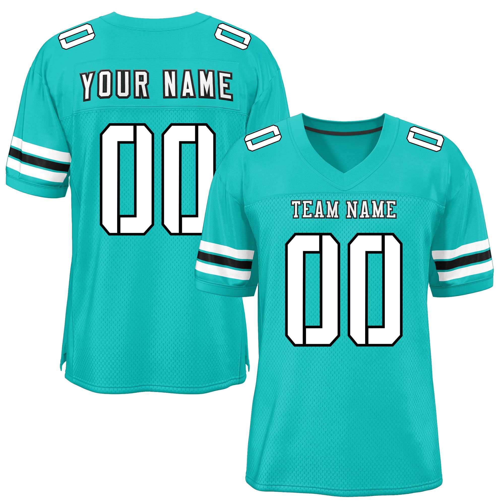 Custom Aqua White-Black Classic Style Mesh Authentic Football Jersey