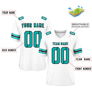 Custom White Aqua-Black Classic Style Mesh Authentic Football Jersey