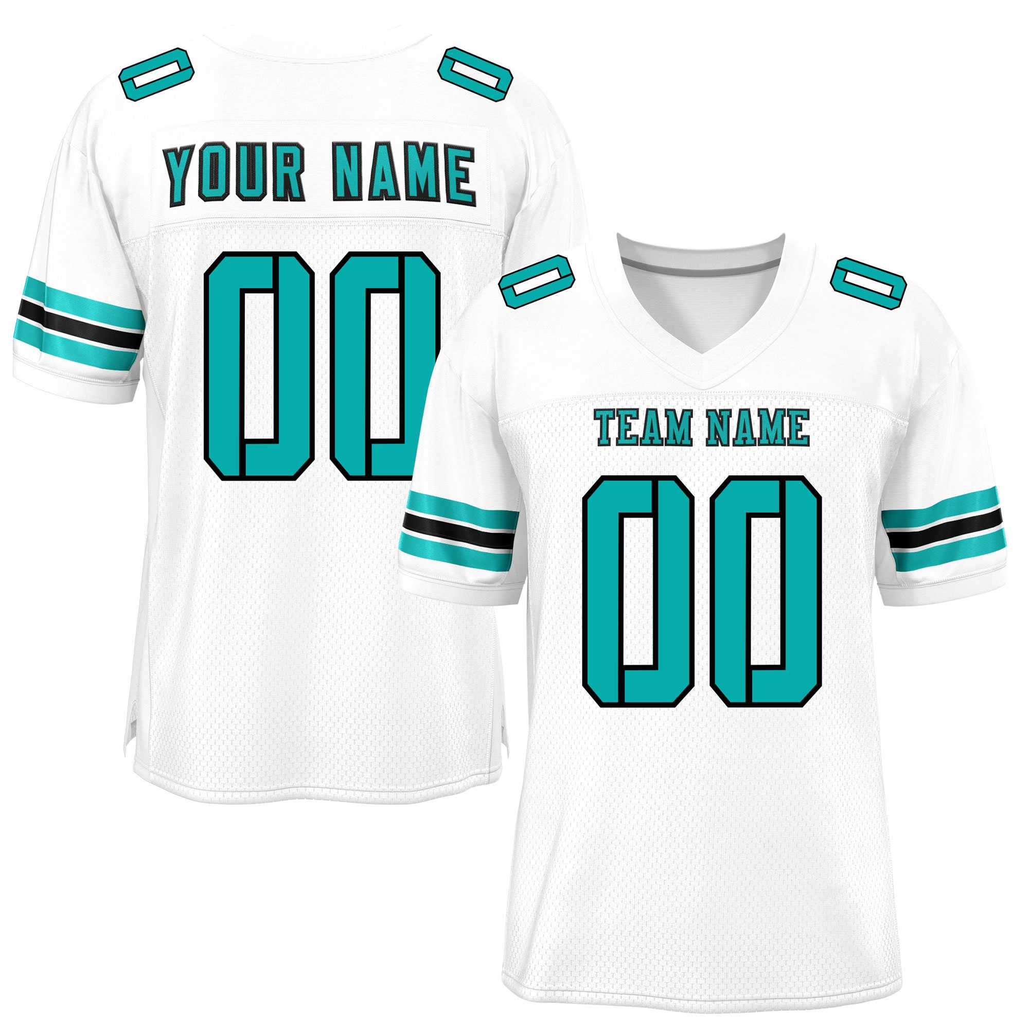 Custom White Aqua-Black Classic Style Mesh Authentic Football Jersey