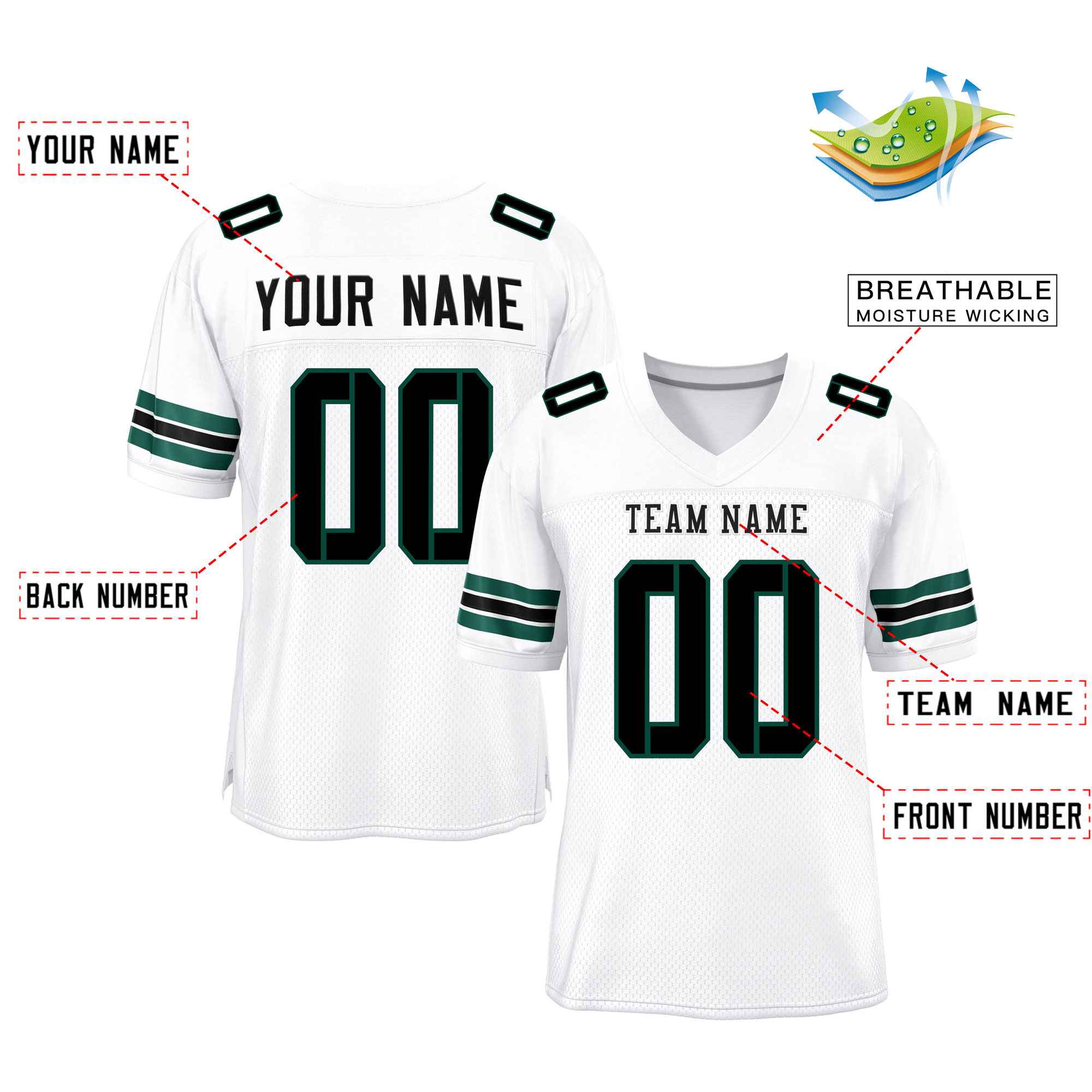 Custom White Black-Midnight Green Classic Style Mesh Authentic Football Jersey