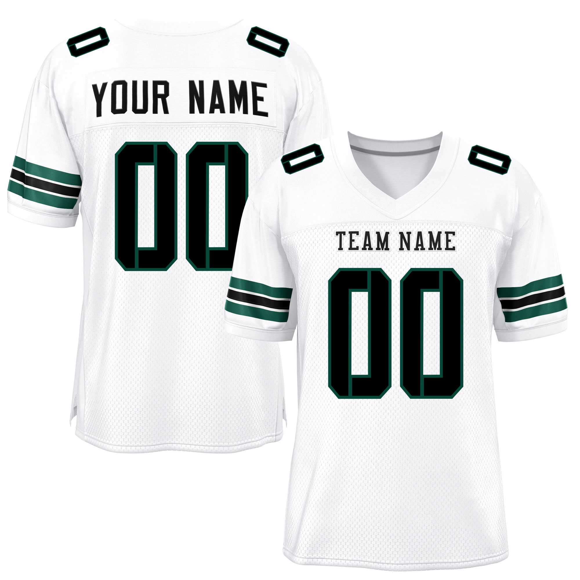 Custom White Black-Midnight Green Classic Style Mesh Authentic Football Jersey