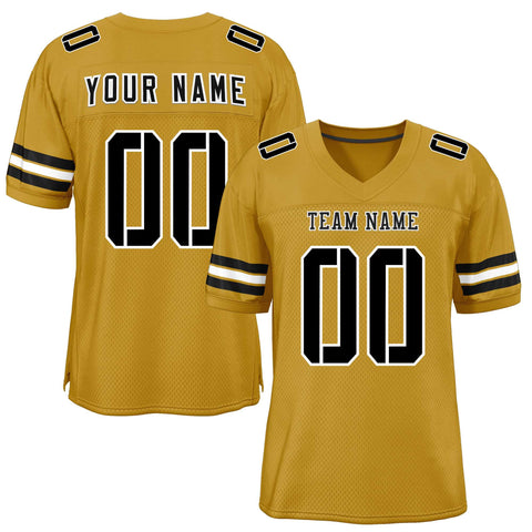 Custom Old Gold Black-White Classic Style Mesh Authentic Football Jersey