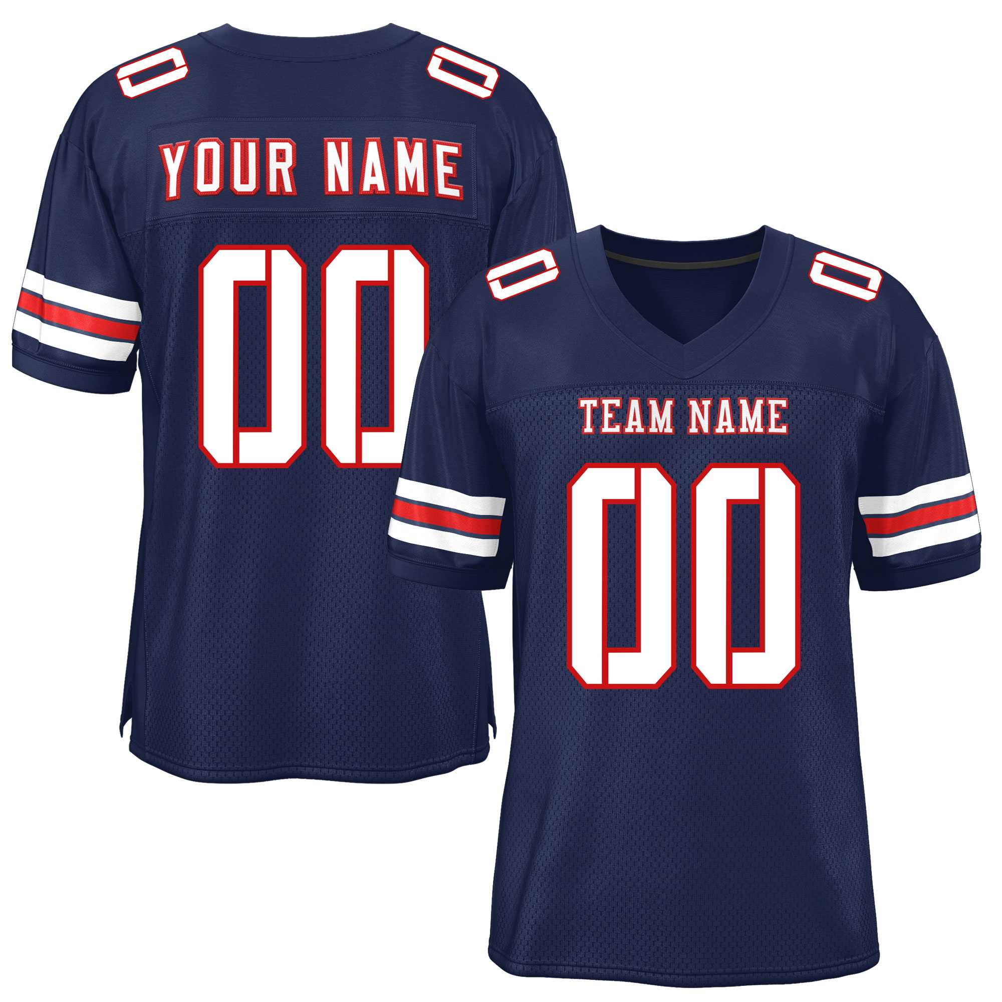 Custom Navy White-Red Classic Style Mesh Authentic Football Jersey