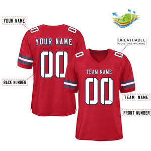 Custom Red White-Navy Classic Style Mesh Authentic Football Jersey