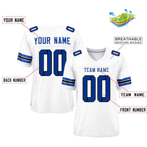 Custom White Royal-Black Classic Style Mesh Authentic Football Jersey