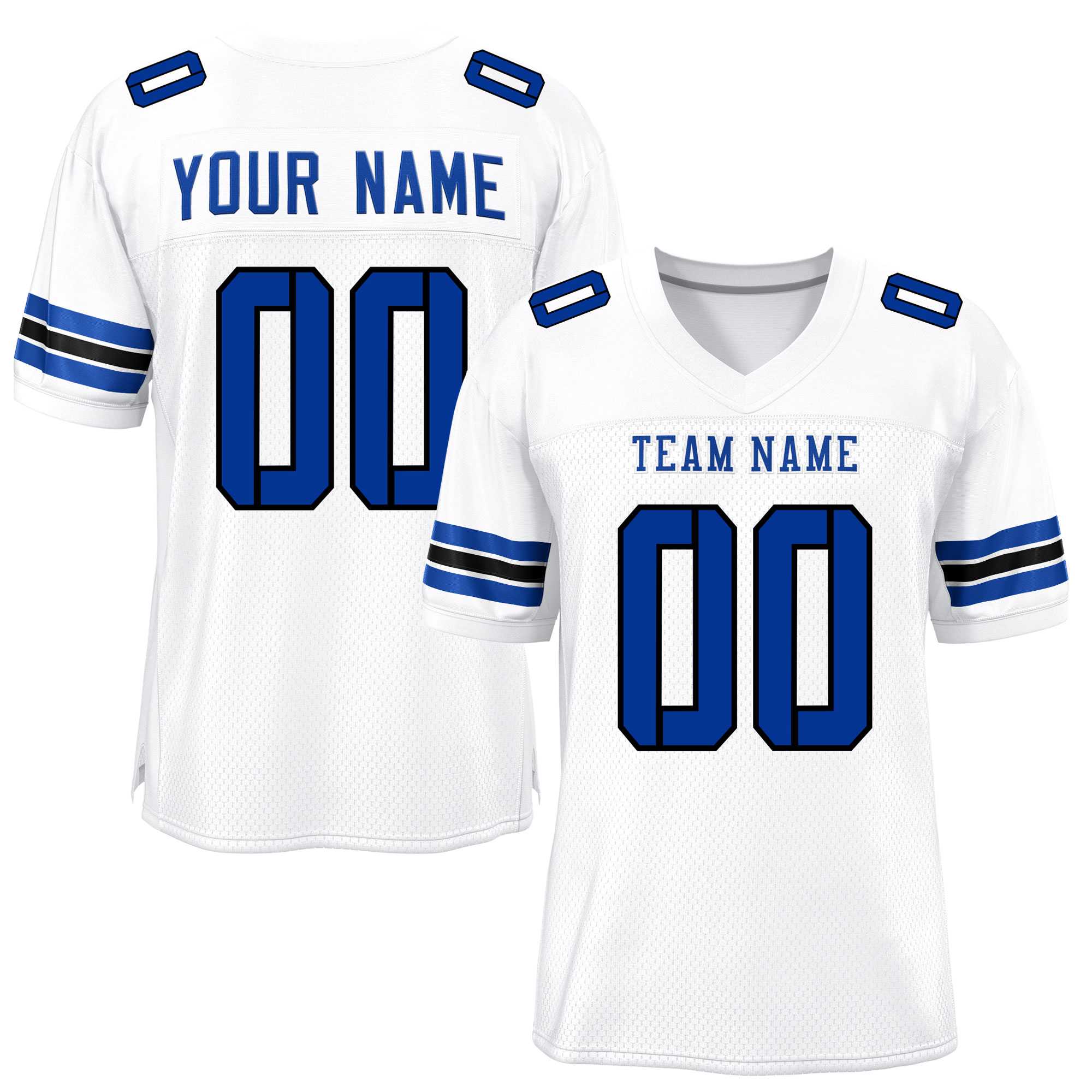 Custom White Royal-Black Classic Style Mesh Authentic Football Jersey