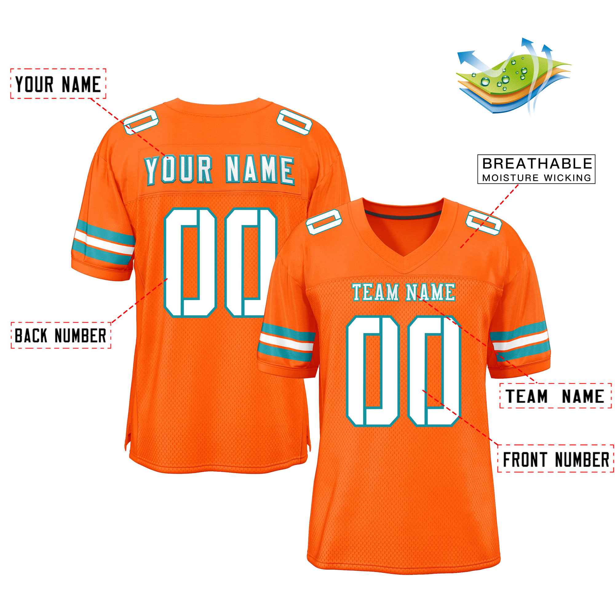 Custom Orange White-Aqua Classic Style Mesh Authentic Football Jersey