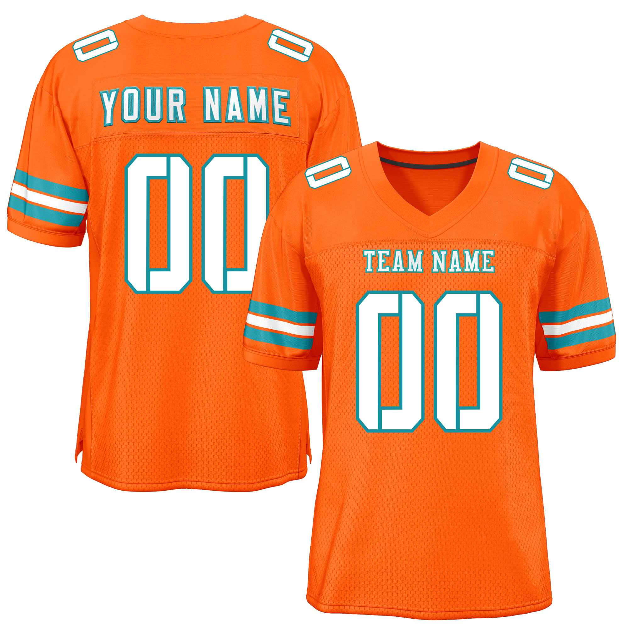 Custom Orange White-Aqua Classic Style Mesh Authentic Football Jersey