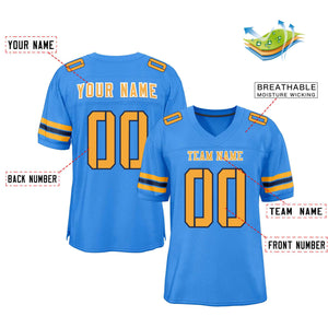 Custom Powder Blue Yellow-Black Classic Style Mesh Authentic Football Jersey