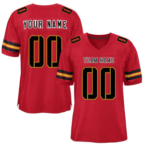 Custom Red Black-Old Gold Classic Style Mesh Authentic Football Jersey