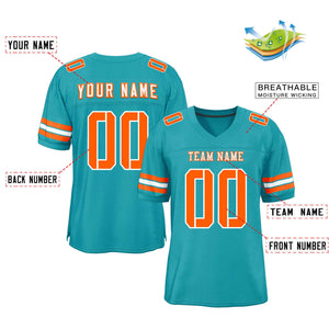 Custom Aqua Orange-White Classic Style Mesh Authentic Football Jersey