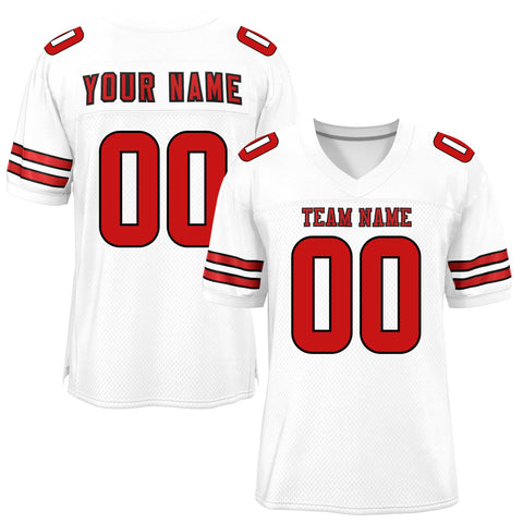 Custom White Red Classic Style Mesh Authentic Football Jersey