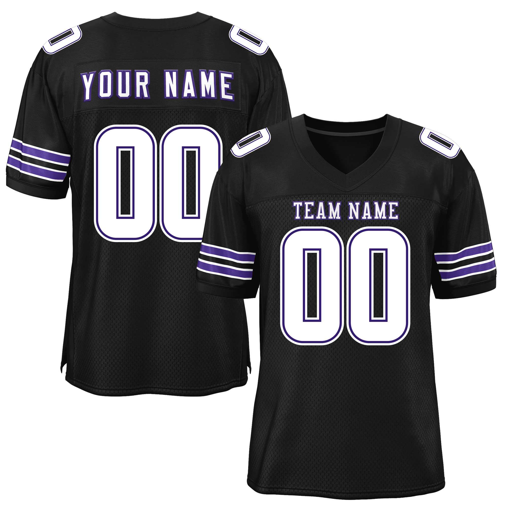 Custom Black White-Purple Classic Style Mesh Authentic Football Jersey