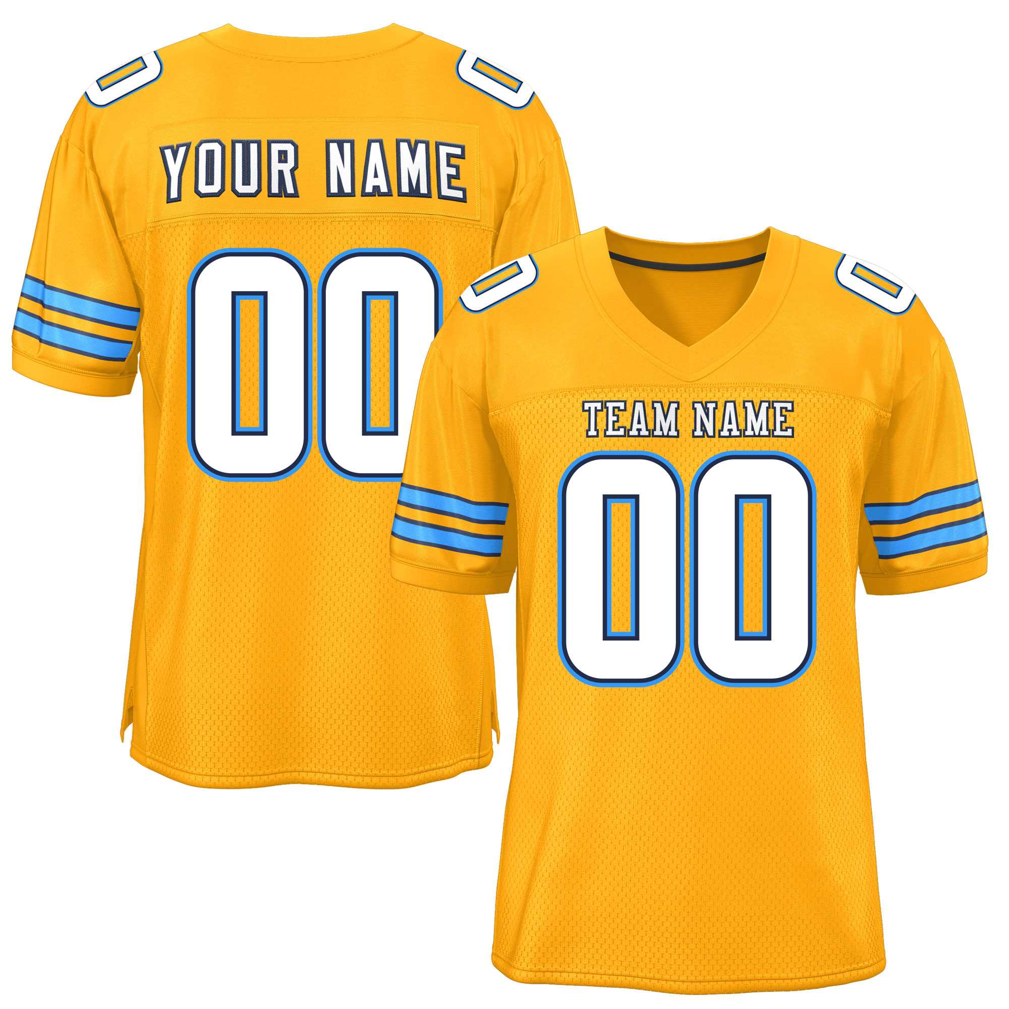 Custom Yellow White-Powder Blue Classic Style Mesh Authentic Football Jersey