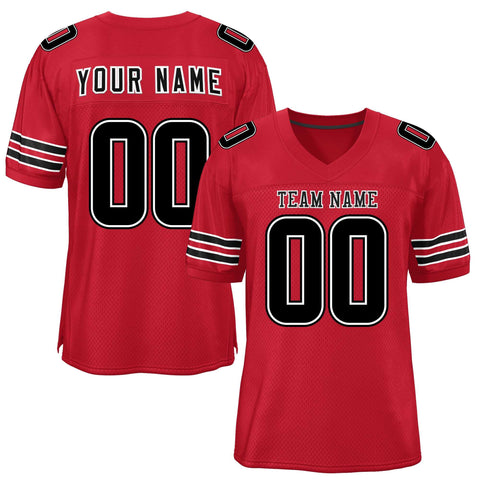Custom Red Black Classic Style Mesh Authentic Football Jersey