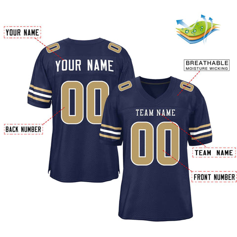 Custom Navy Old Gold-White Classic Style Mesh Authentic Football Jersey
