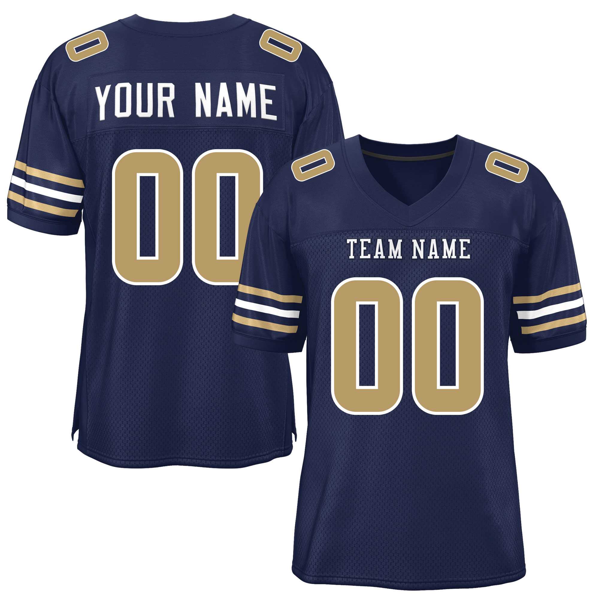 Custom Navy Old Gold-White Classic Style Mesh Authentic Football Jersey