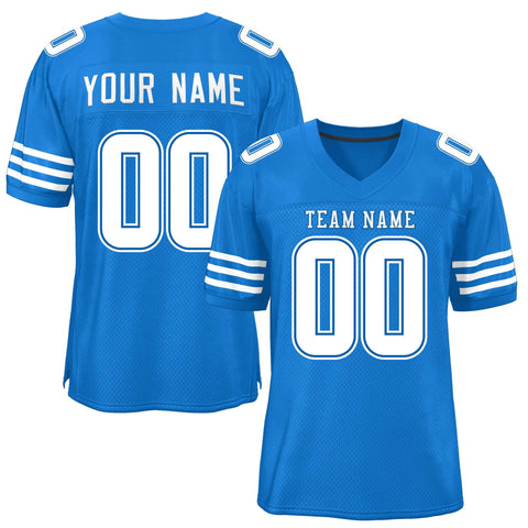 Custom Panther Blue White Classic Style Mesh Authentic Football Jersey