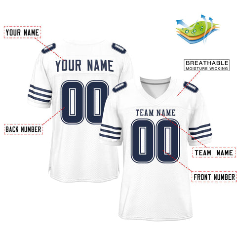 Custom White Navy Classic Style Mesh Authentic Football Jersey