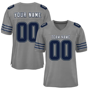 Custom Gray Navy-White Classic Style Mesh Authentic Football Jersey