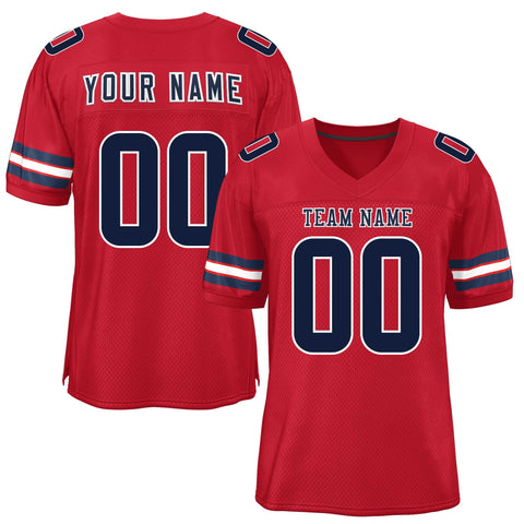 Custom Red Navy-White Classic Style Mesh Authentic Football Jersey