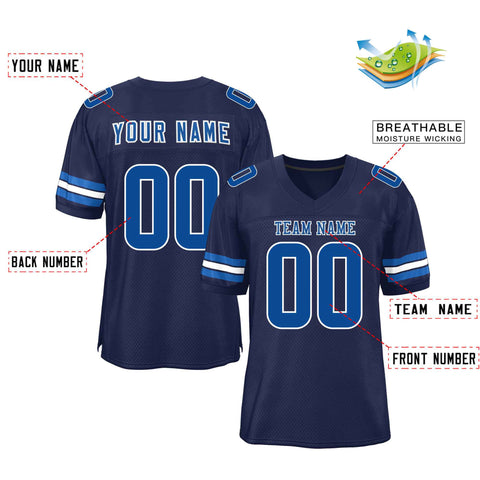 Custom Navy Royal-White Classic Style Mesh Authentic Football Jersey