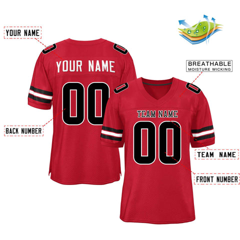 Custom Red Black-White Classic Style Mesh Authentic Football Jersey
