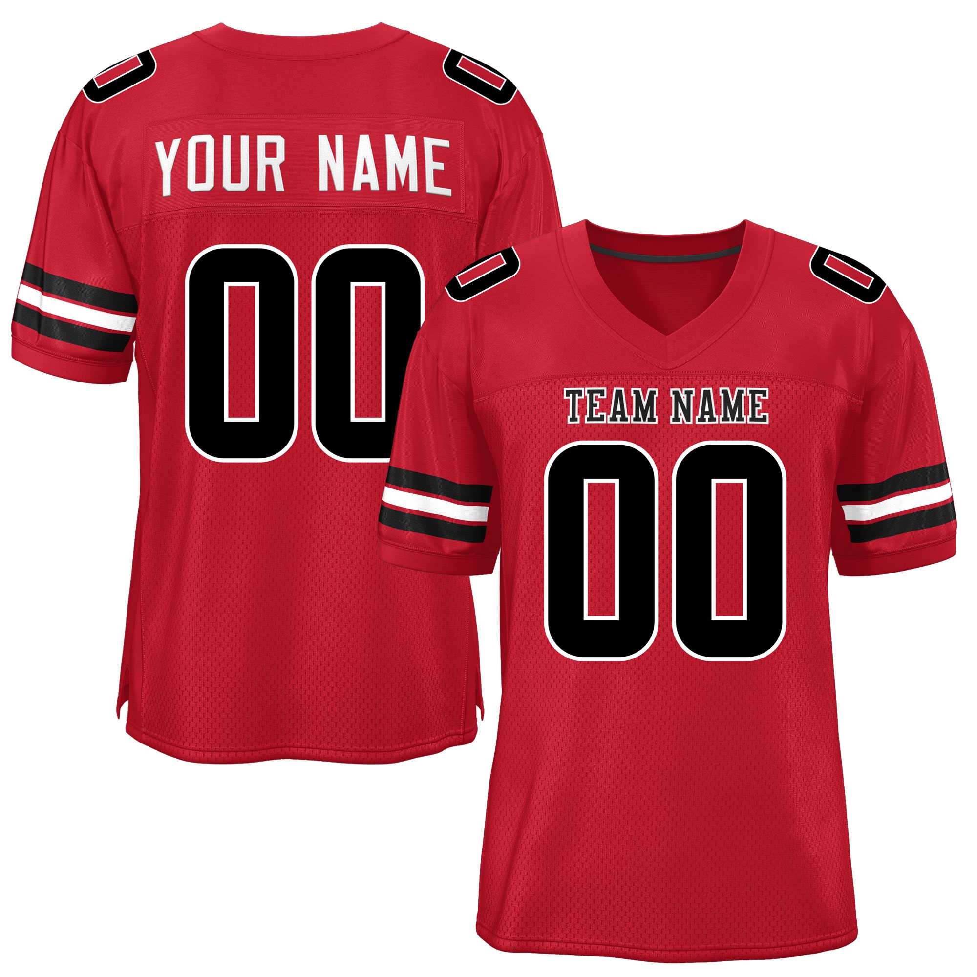 Custom Red Black-White Classic Style Mesh Authentic Football Jersey