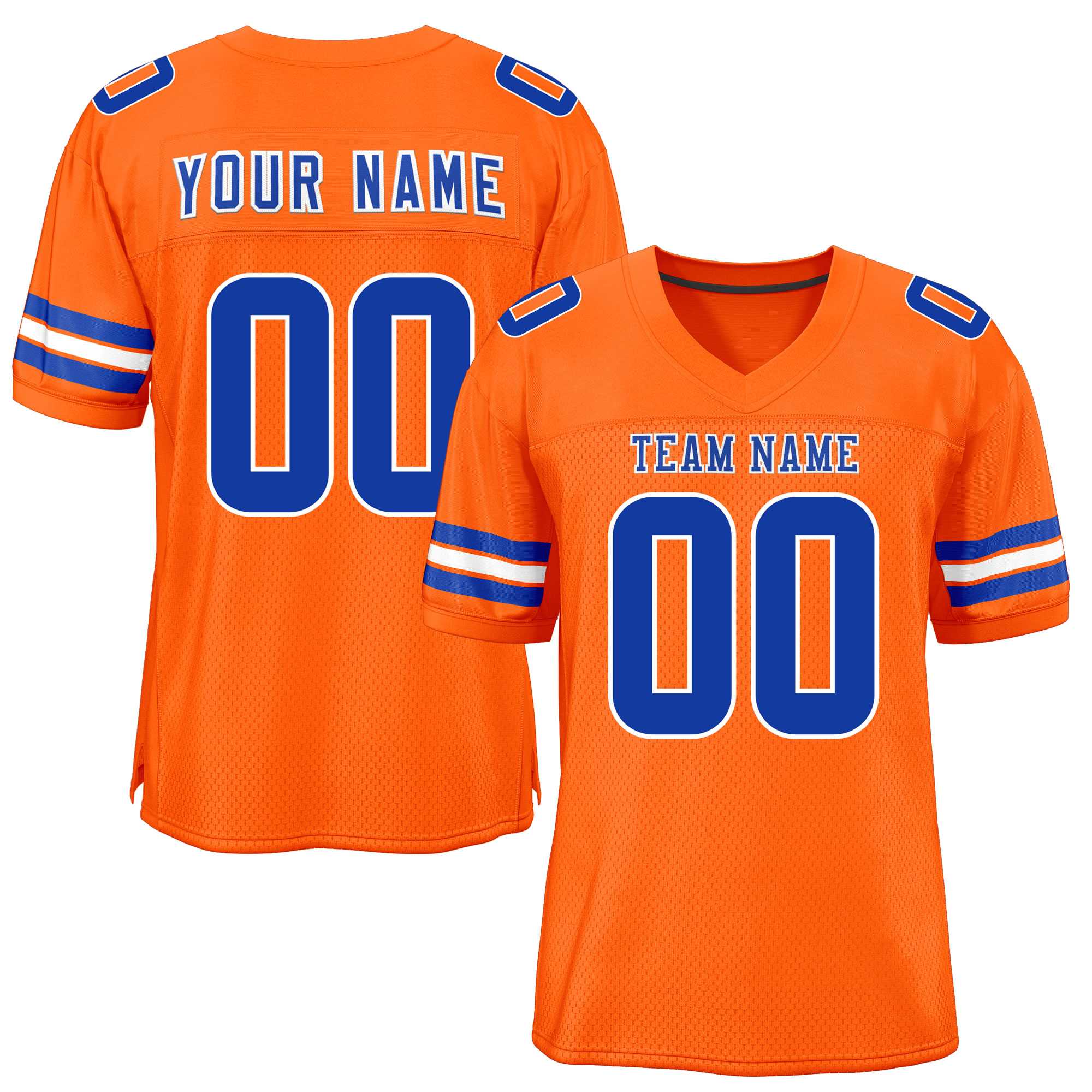 Custom Orange Royal-White Classic Style Mesh Authentic Football Jersey