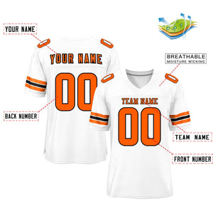 Custom White Orange-Black Classic Style Mesh Authentic Football Jersey