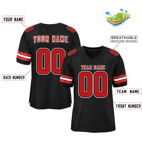 Custom Black Red-White Classic Style Mesh Authentic Football Jersey