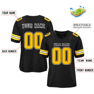 Custom Black Gold-White Classic Style Mesh Authentic Football Jersey